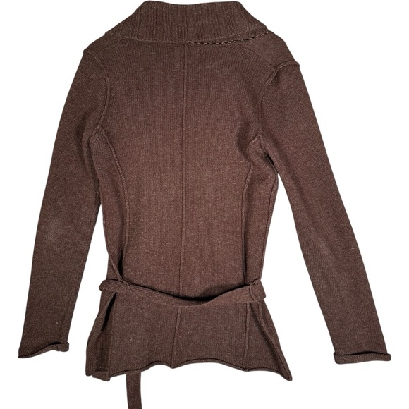 Esprit Y2K Merino Wool Blend Shawl Collar Cardigan Belted Brown M - Picture 2 of 14